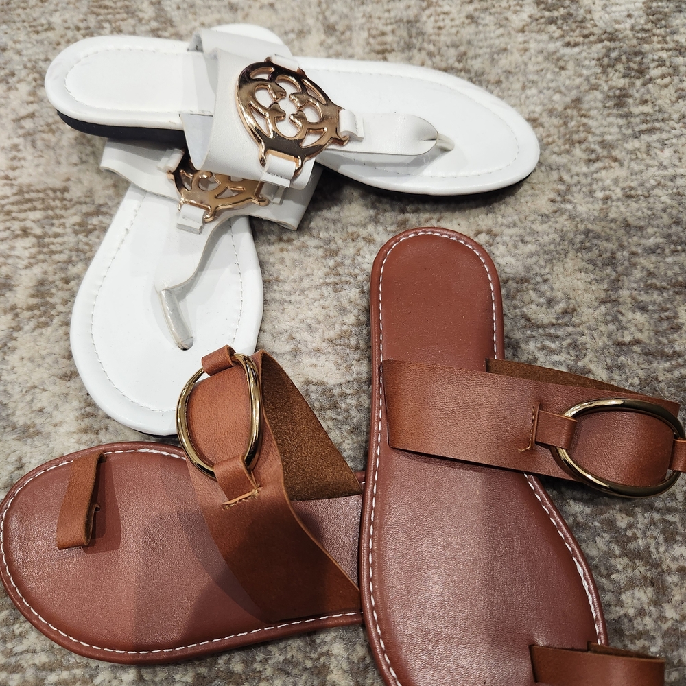 Elegant White and Brown Women's Sandals
